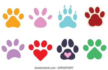 Set of animal paw or footprint in cartoon style