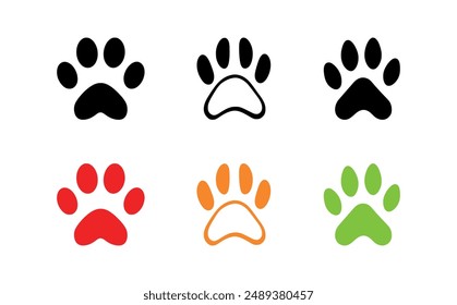 Set of Animal paw print icons. Vector illustration in flat style