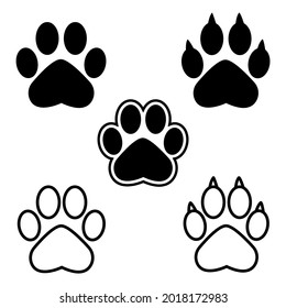 Set of animal paw print. Paw prints, icon. Vector paw. Dog, puppy, cat, bear, wolf. Legs. Foot prints. svg