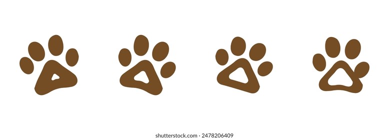 Set of animal paw print. Paw prints, icon. Vector paw. Dog, puppy, cat, bear, wolf. Legs. Foot prints. Paw icon . Eps 10.