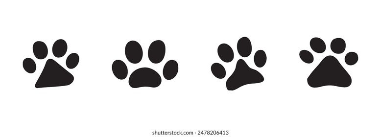 Set of animal paw print. Paw prints, icon. Vector paw. Dog, puppy, cat, bear, wolf. Legs. Foot prints. Paw icon . Eps 10.