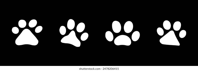 Set of animal paw print. Paw prints, icon. Vector paw. Dog, puppy, cat, bear, wolf. Legs. Foot prints. Paw icon . Eps 10.