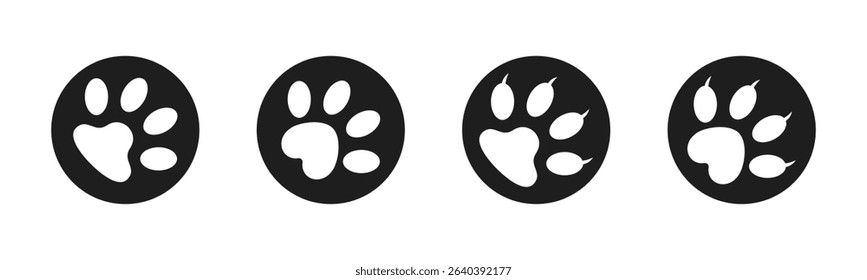 Set of animal paw print. Paw prints cat cat and dog icon set illustration