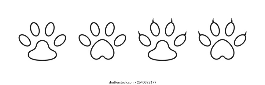 Set of animal paw print. Paw prints cat cat and dog icon set illustration