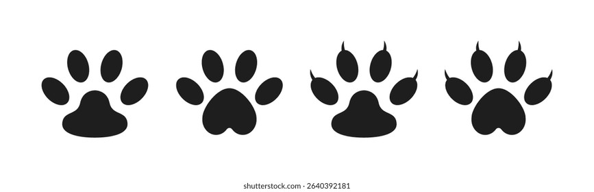 Set of animal paw print. Paw prints cat cat and dog icon set illustration