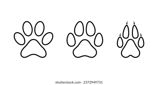 Set of animal paw prints. Paw prints icon. Vector paw prints. Dog, puppy, cat, bear, wolf. Legs. Animal Footprints icon.