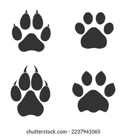 Set of animal paws in gray. Different animal paw print vector illustrations for your web site design, logo, app, UI.  EPS10.