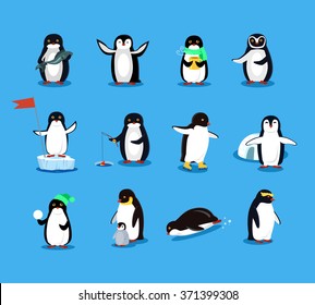 Set Of Animal Penguin Design Flat Illustration