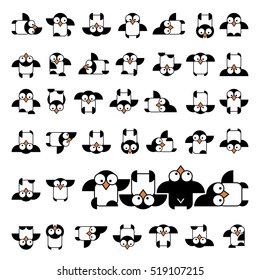 Set of animal penguin design flat. Penguin bird, penguin vector, animals winter, penguin isolated, animal penguin, cartoon penguin. Vector illustration background pattern.
