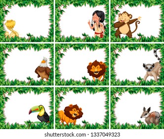 Set of animal and people nature frames illustration