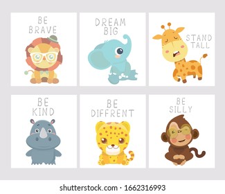 Set von Tierplakaten für Kindergarten.