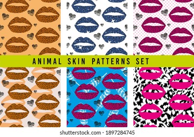 conjunto de labios de impresión animal