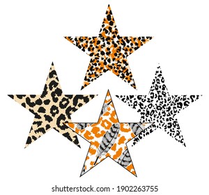 Set of  animal print stars isolated on white. Design for t-shirts or posters.