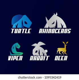 set animal (rabbit, rhinoceros, deer, viper, turtle) logo icon for company or club