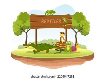 Set of Animal Reptile Template Hand Drawn Cartoon Flat Illustration with Various Types of Reptiles Animals Concept