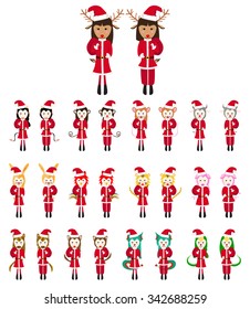 Set Animal Santa claus on white background. Vector illustration