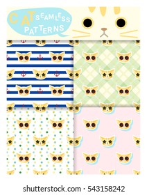 Set of animal seamless patterns with cat , vector , illustration
