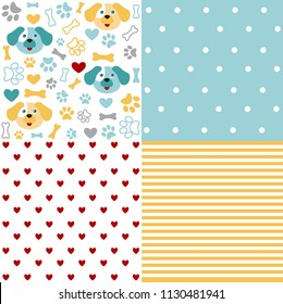 Set of animal seamless patterns with dog