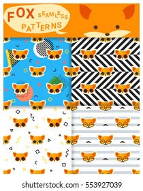 Set of animal seamless patterns with fox , vector , illustration