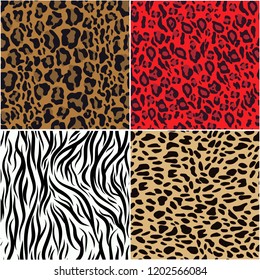 set of animal seamless patterns, leopard, cheetah, zebra, vector