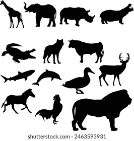 Set of animal silhouette illustration isolated on white