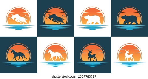 SET ANIMAL silhouette logo on sunset background