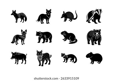 Set of animal silhouette vector