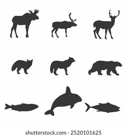 Um conjunto de silhuetas de animais 