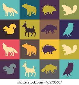 set of animal silhouettes flat and minimalist and flat  style.