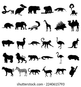 set of animal silhouettes isolated on white background