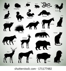 Set of animal silhouettes on abstract background