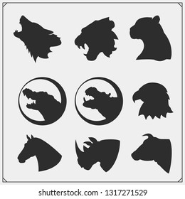 Set of animal silhouettes. Savanna, forest, farm animals. Design template for emblems, stickers and logos.