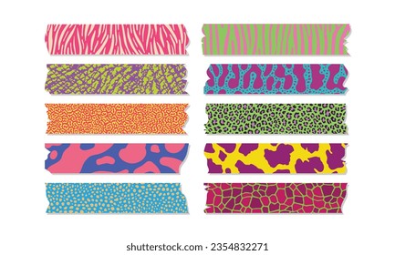 Set of Animal Skin Theme Washi Tapes Vector Design Graphic Template