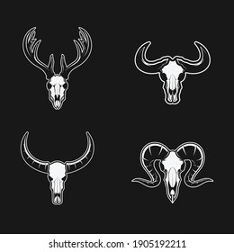 Conjunto de ilustraciones del vector del cráneo animal