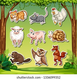 Set of animal sticker character illustration