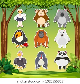 Set of animal sticker illustration