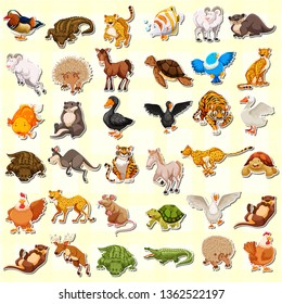 Set Of Animal Sticker Illustration