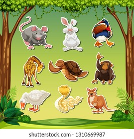 Set of animal sticker pack illustration