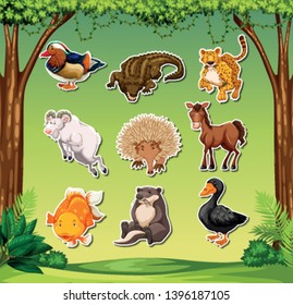 Set of animal sticker pack illustration