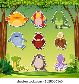 Set of animal stickers illustration