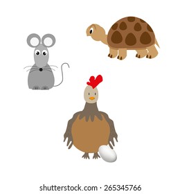 Set of animal - turtle, chicken and mouse.