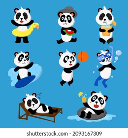 Set of animal with various  Activity cartoon character Graphic design for banner, sticker advertising, Panda travel in summer theme Vector illustration