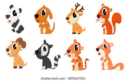 Set of animal with various  Activity cartoon character Graphic design for banner, sticker advertising, Vector illustration