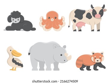 Set of animal various type in cartoon character isolated on white background, vector illustration