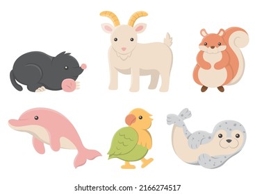 Set of animal various type in cartoon character isolated on white background, vector illustration