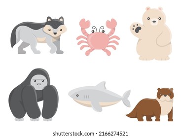 Set of animal various type in cartoon character isolated on white background, vector illustration