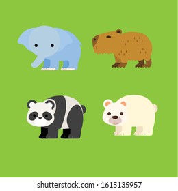 set animal vector illustration elephant, beaver, panda, white bears