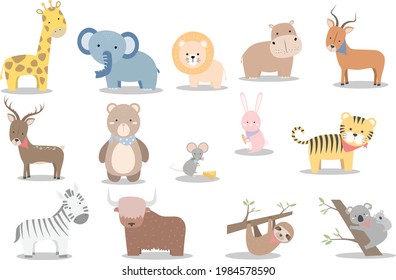 Set animal vector illustration with flat design style and white background