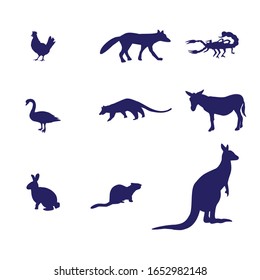 set of animal vector isolated, wildlife icon silhouette, flat design