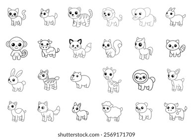 A Set of animal vectors for World Wildlife Day, collection, set, nature, cute animal, cartoon, clip art, line art
